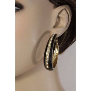 New Women Earring Set Casual Look Fashion Jewelry Black Metal Gold Hoop Casual